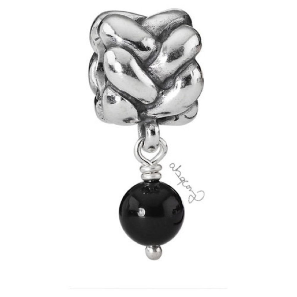 EUC Pandora 790388O Sterling Silver Onyx Braid Dangle Charm